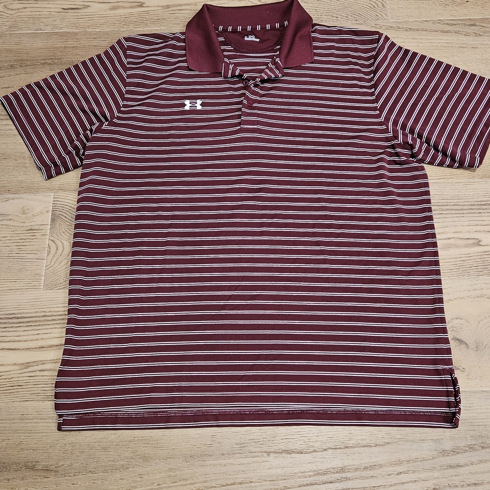 Under Armour Men's Maroon and White Striped Polo
